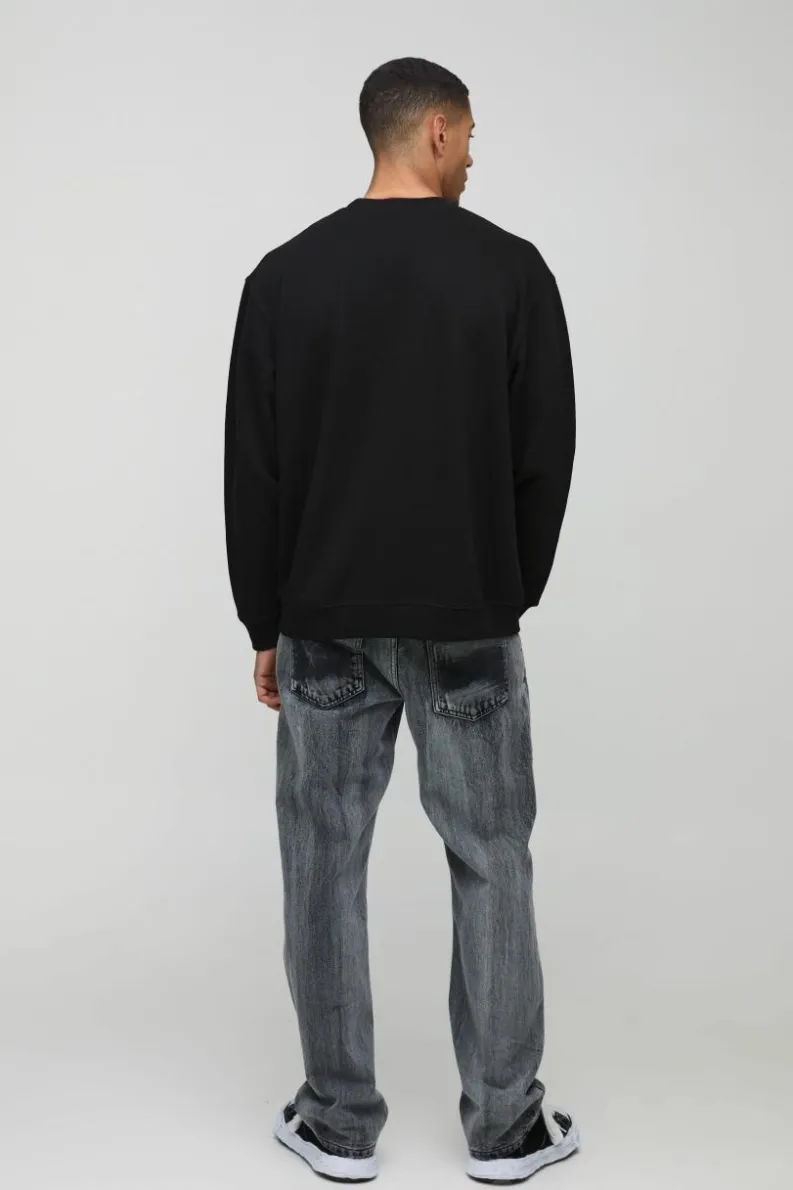 New boohooMAN Oversized Wyoming Western Graphic Sweatshirt black