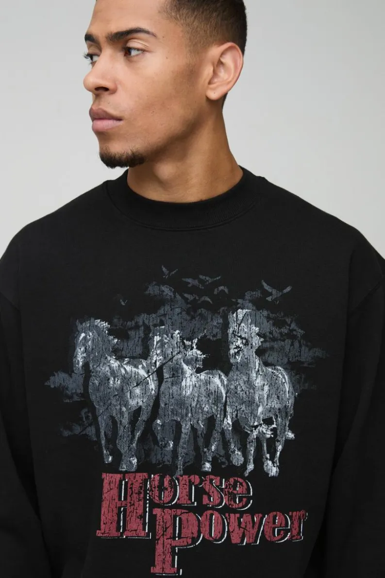 New boohooMAN Oversized Wyoming Western Graphic Sweatshirt black
