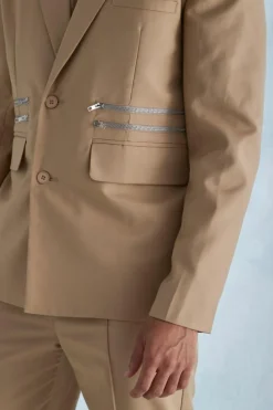 Discount boohoo Oversized Zip Pocket Suit camel