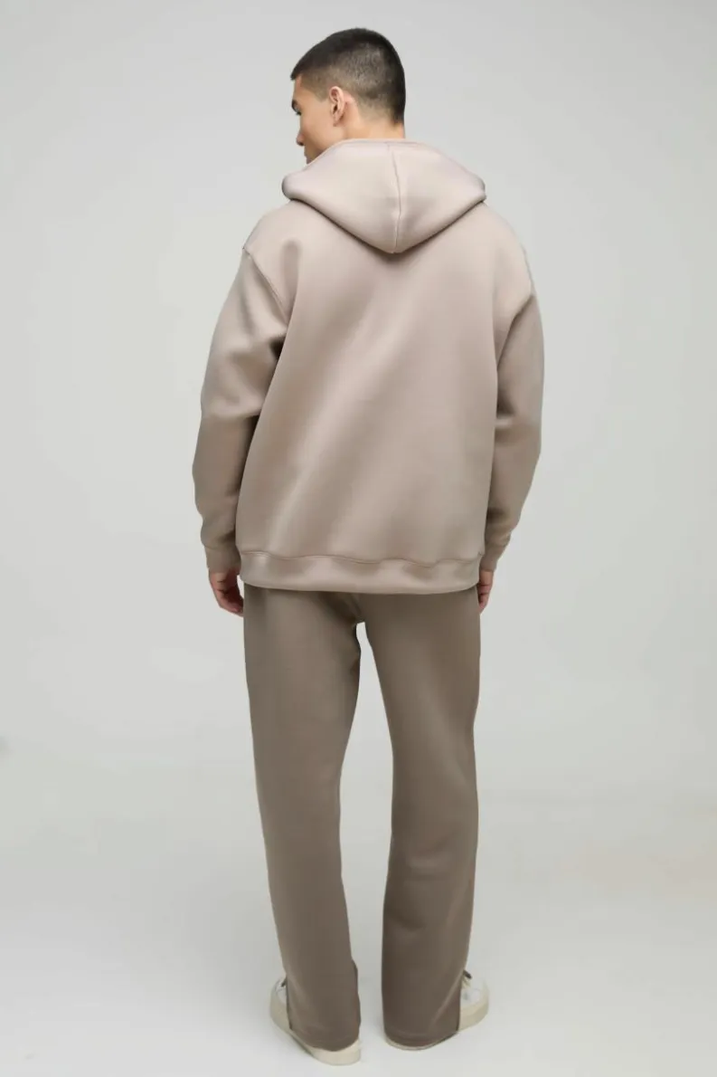 Fashion boohooMAN Oversized Zip Through Bonded Scuba Hoodie taupe