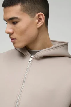 Fashion boohooMAN Oversized Zip Through Bonded Scuba Hoodie taupe
