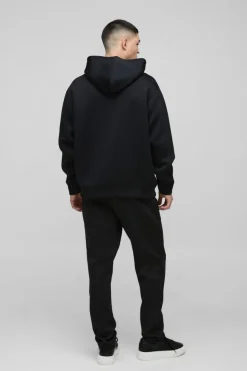 Online boohooMAN Oversized Zip Through Bonded Scuba Hoodie black