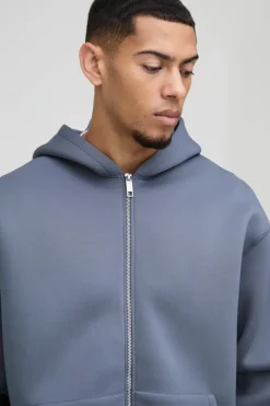 Flash Sale boohooMAN Oversized Zip Through Bonded Scuba Hoodie slate