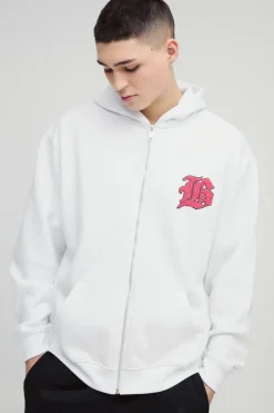 Best boohooMAN Oversized Zip Through Gothic Hoodie white