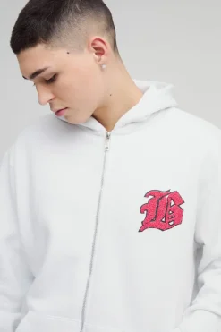 Best boohooMAN Oversized Zip Through Gothic Hoodie white