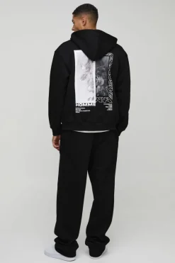 Store boohooMAN Oversized Zip Through Monochrome Floral Print Hoodie black
