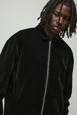 Best boohoo Oversized Zip Through Velour Overshirt & Trouser Set black