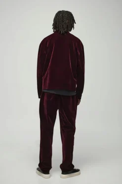 Hot boohoo Oversized Zip Through Velour Overshirt & Trouser wine