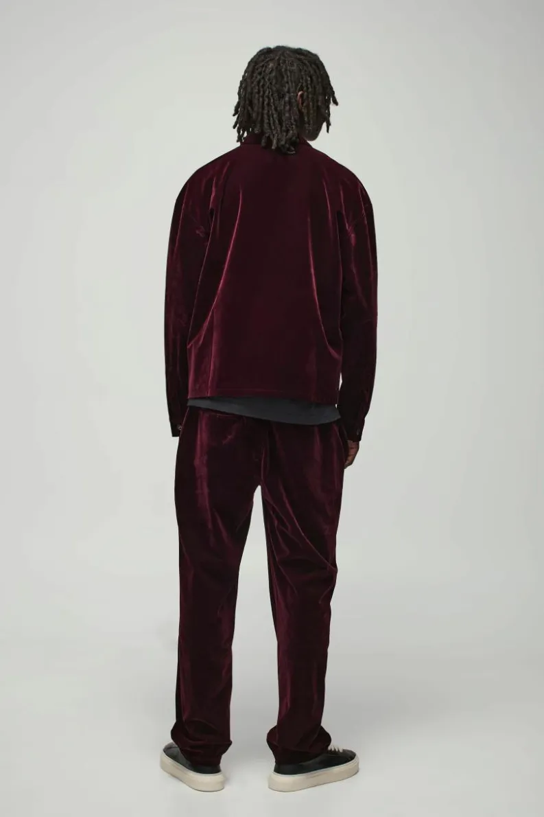 Hot boohoo Oversized Zip Through Velour Overshirt & Trouser wine