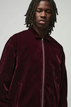 Hot boohoo Oversized Zip Through Velour Overshirt & Trouser wine