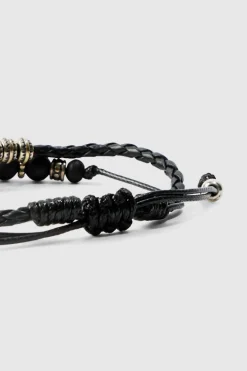 Cheap boohooMAN 2 Pack Adjustable Cross Pendant Bracelets In black