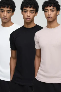 Shop boohooMAN 3 Pack Basic Crew Neck T-shirt multi