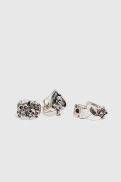 Fashion boohooMAN 4 Pack Casino Style Rings in silver