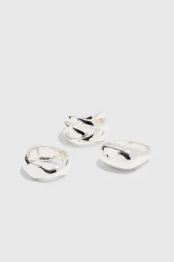 Store boohooMAN 3 Pack Chunky Rings In silver