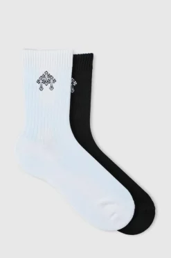 Outlet boohooMAN 2 Pack Cross Embroidered Socks multi