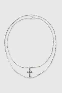 Clearance boohooMAN 2 Pack Cross Pendant Necklace In silver
