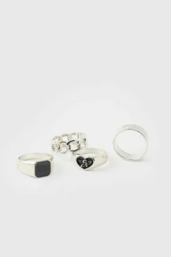 Best Sale boohooMAN 4 pack Cross Ring Set silver