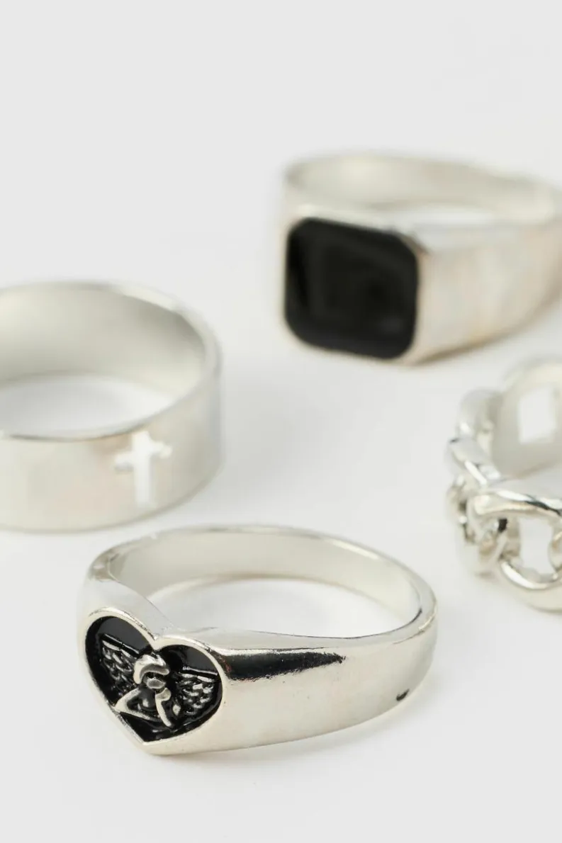 Best Sale boohooMAN 4 pack Cross Ring Set silver
