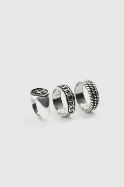 Sale boohooMAN 3 Pack Embossed Rings In silver