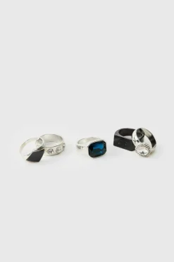 Store boohooMAN 5 Pack Gem Rings silver