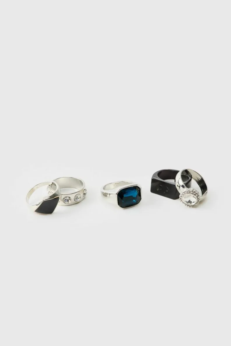 Store boohooMAN 5 Pack Gem Rings silver