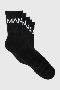 Outlet boohooMAN 5 Pack MAN Dash Logo Plain Sport Socks black