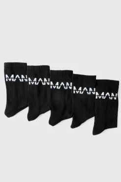 Outlet boohooMAN 5 Pack MAN Dash Logo Plain Sport Socks black
