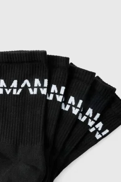 Outlet boohooMAN 5 Pack MAN Dash Logo Plain Sport Socks black