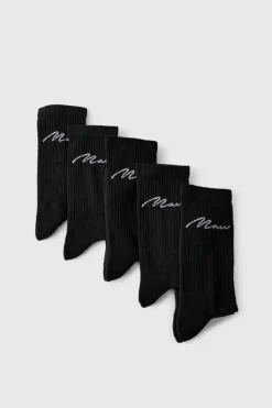 Cheap boohooMAN 5 Pack MAN Script Logo Plain Sport Socks black