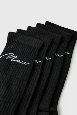 Cheap boohooMAN 5 Pack MAN Script Logo Plain Sport Socks black
