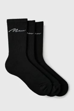 New boohooMAN 3 Pack Man Script Sport Sock black