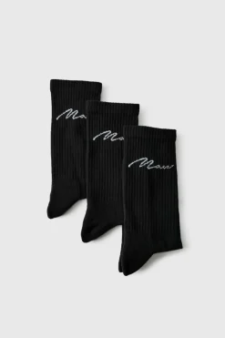 New boohooMAN 3 Pack Man Script Sport Sock black