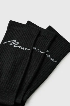 New boohooMAN 3 Pack Man Script Sport Sock black