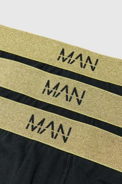 Fashion boohooMAN 3 Pack Man Signature Gold Waistband Boxers In black
