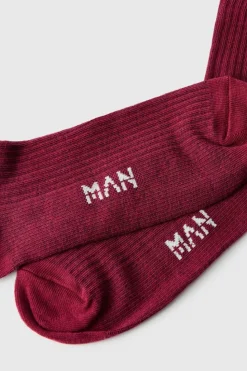Best boohooMAN 2 Pack Man Woven Tab Socks burgundy