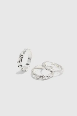 Best boohooMAN 3 Pack Melted Effect Rings In silver