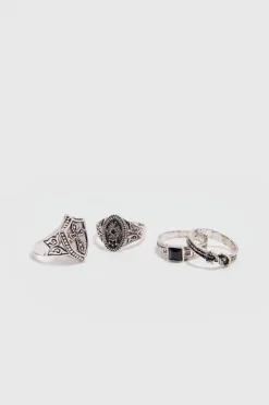Fashion boohooMAN 4 Pack Rings in Gunmetal gun metal