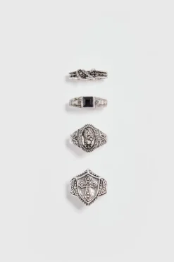 Fashion boohooMAN 4 Pack Rings in Gunmetal gun metal
