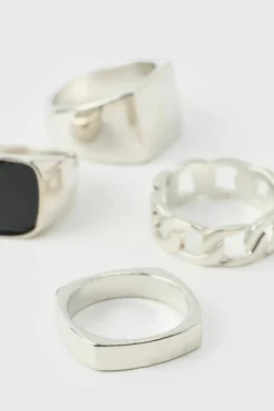 Best Sale boohooMAN 4 Pack Signet Ring Set silver