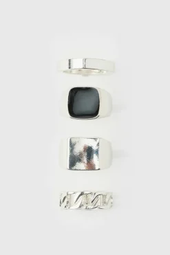 Best Sale boohooMAN 4 Pack Signet Ring Set silver