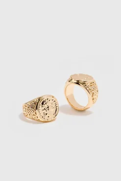 Flash Sale boohooMAN 2 Pack Signet Rings In gold