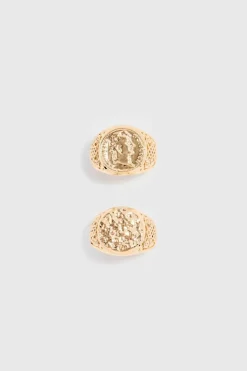Flash Sale boohooMAN 2 Pack Signet Rings In gold