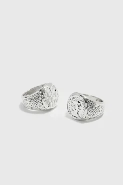 Clearance boohooMAN 2 Pack Signet Rings In silver