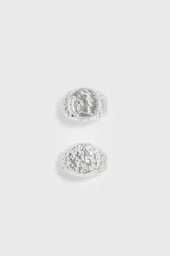 Clearance boohooMAN 2 Pack Signet Rings In silver