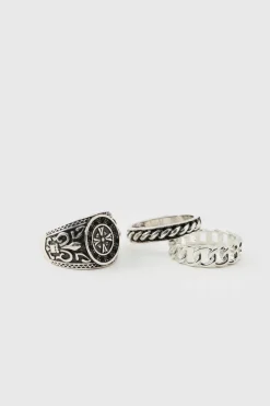 Online boohooMAN 3 Pack Rings silver