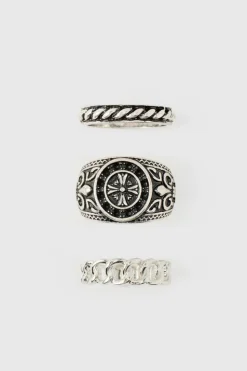 Online boohooMAN 3 Pack Rings silver