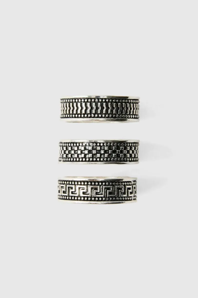 Cheap boohooMAN 3 Pack Ring Set silver