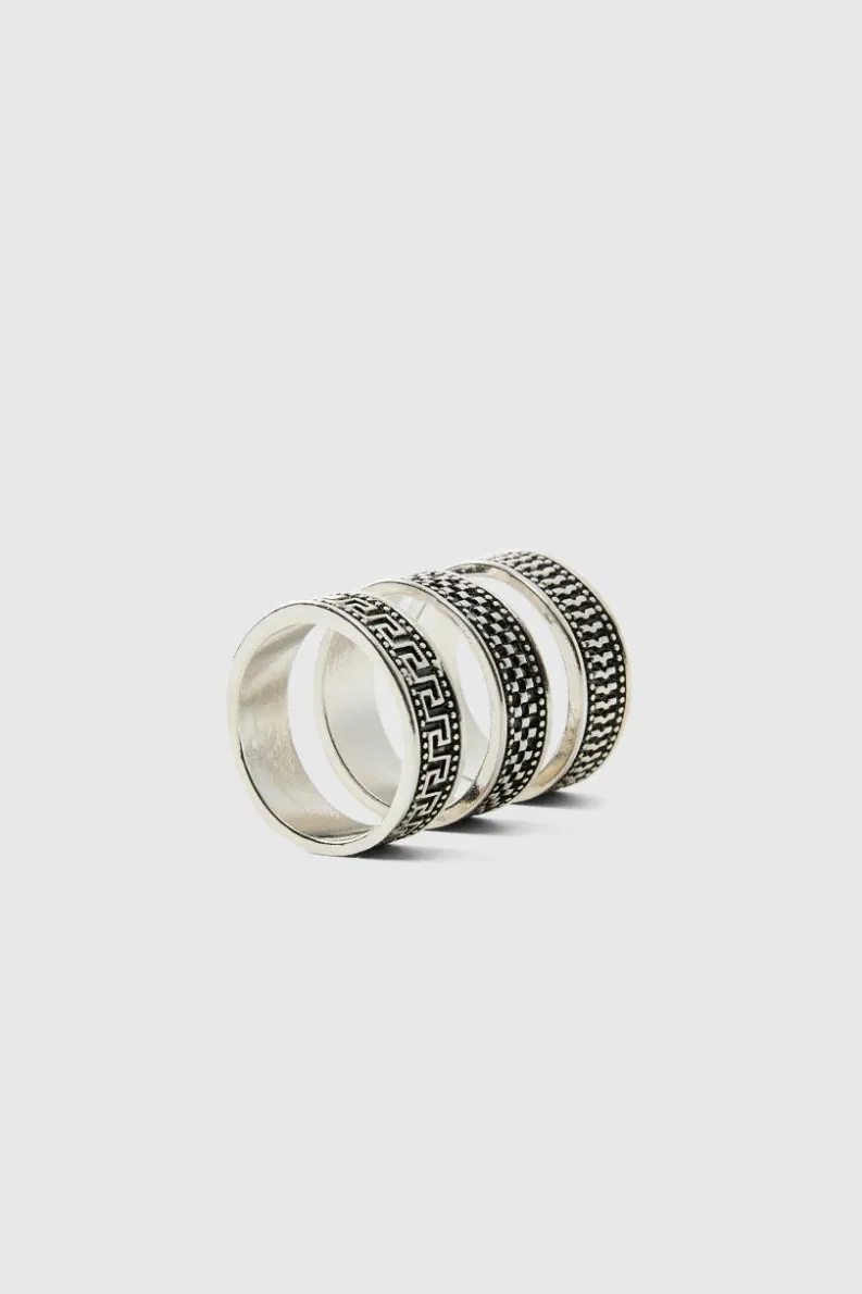 Cheap boohooMAN 3 Pack Ring Set silver