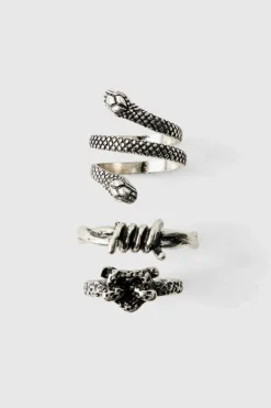 Hot boohooMAN 3 Pack Snake Rings silver