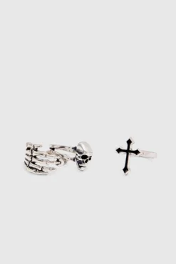 Best Sale boohooMAN 3 Pack Skull Rings silver